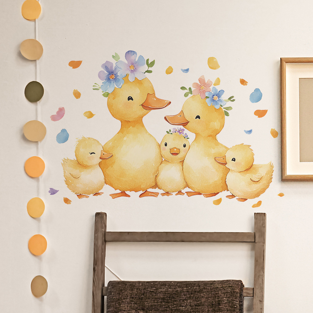 Baby Nursery Yellow Walls - Cartoon Yellow Duck Family Wall Sticker