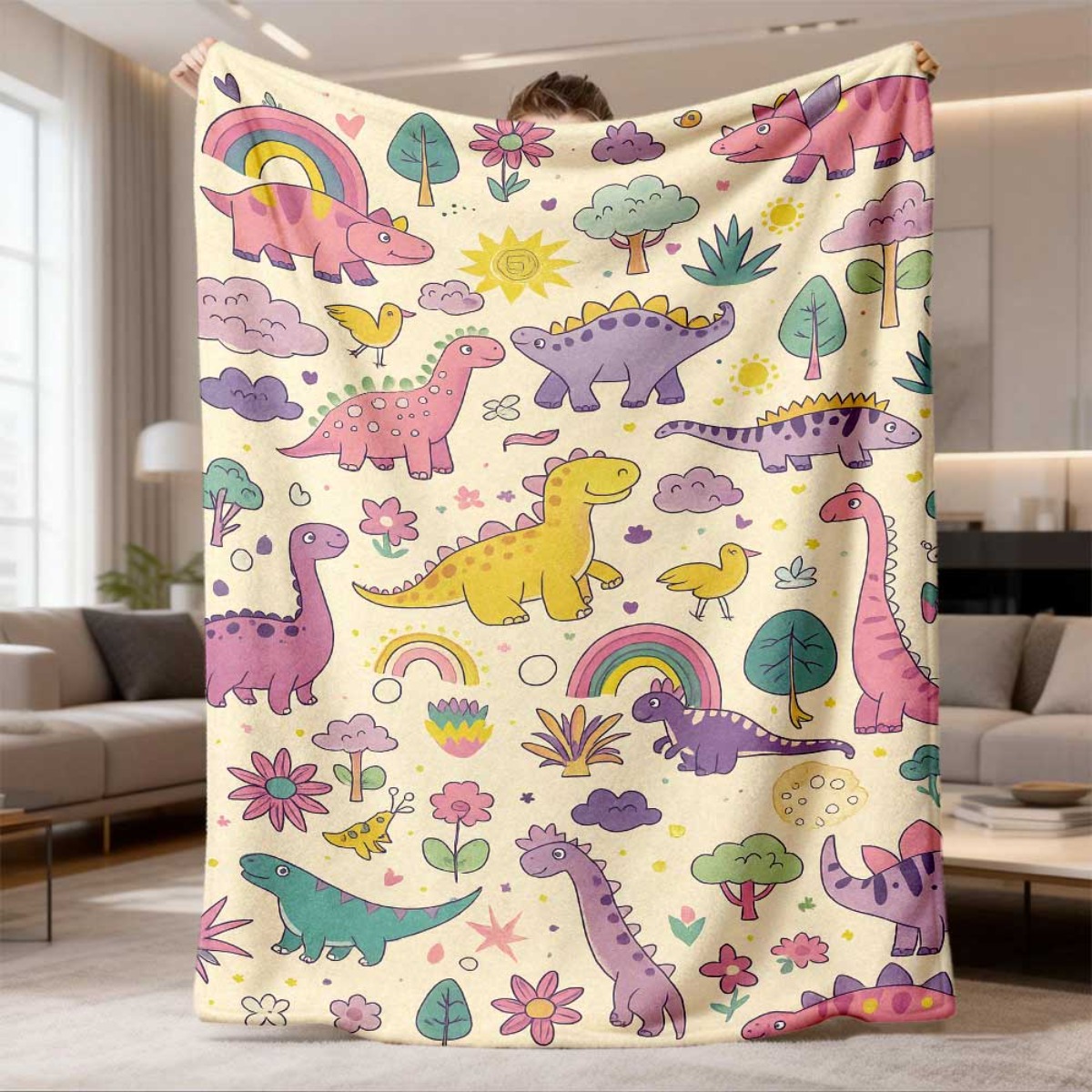 Baby Nursery Themes Boy - Super Cute Dinosaur Rainbow Throw Blanket