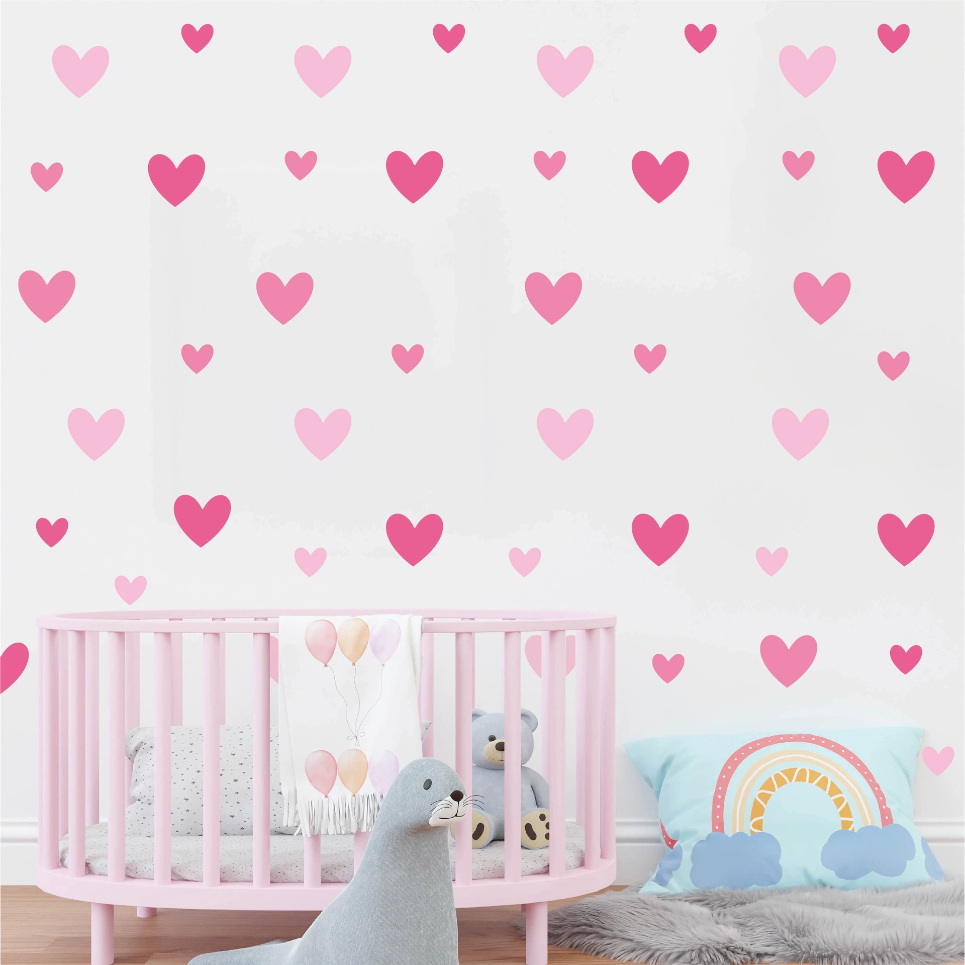 Baby Nursery Wallpaper Girl - 170pcs=10 Sheets Pink Heart Wall Stickers