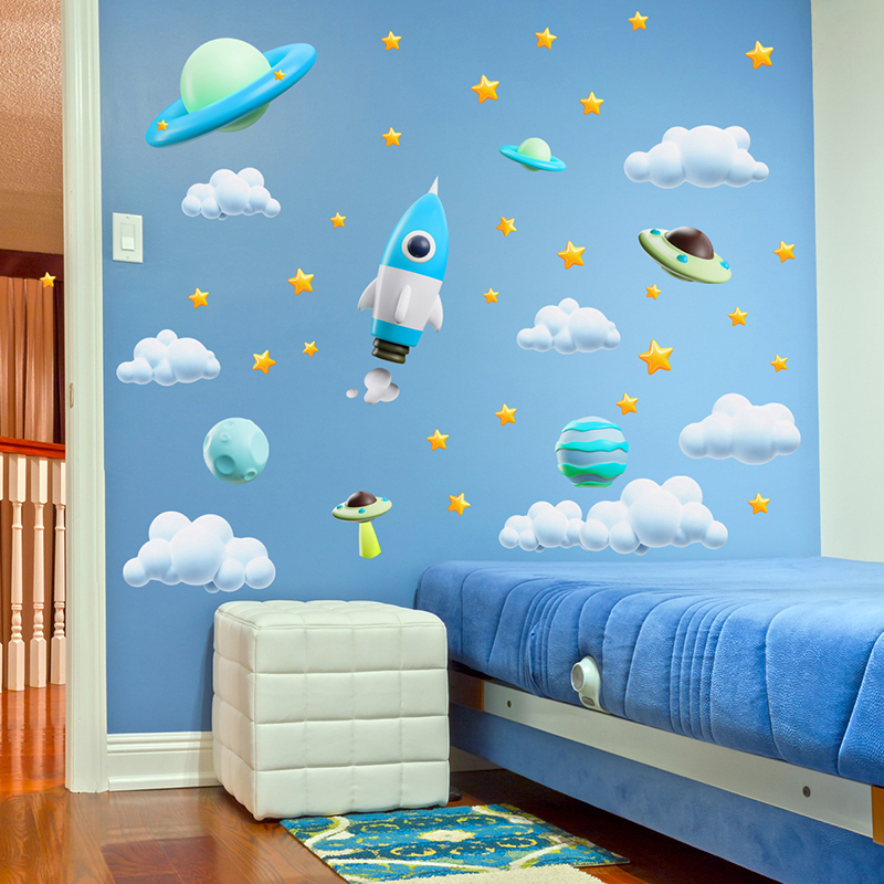 Baby Nursery Diy - Blue Galaxy Space Rocket UFO Wall