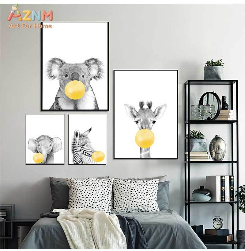 Baby Nursery Yellow Walls - Baby Nursery Yellow Balloons Animal Wall