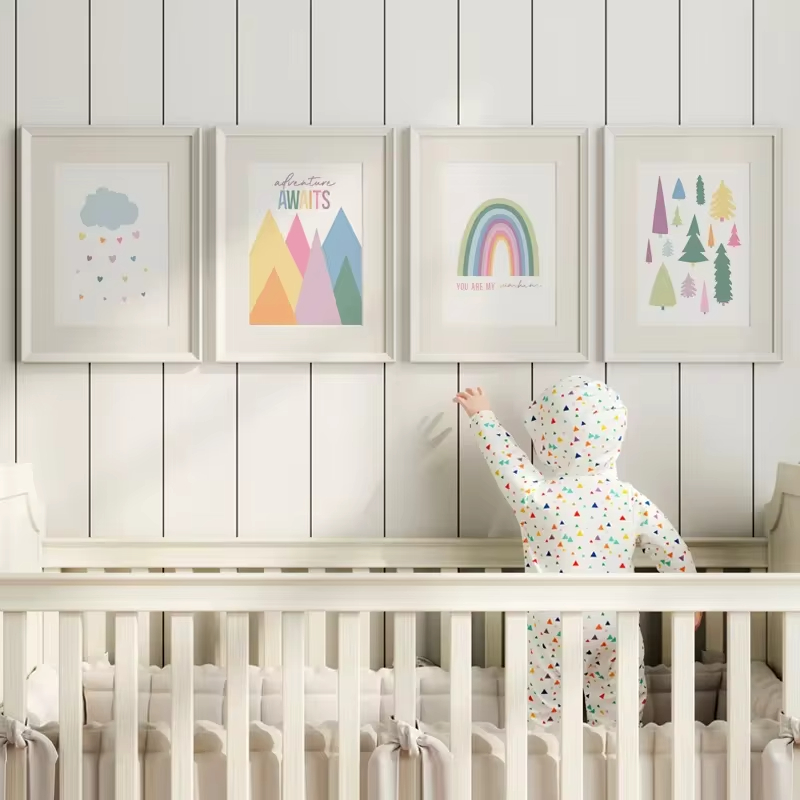 Baby Nursery Mirror - Boho ABC Rainbow Sun Clouds Adventure