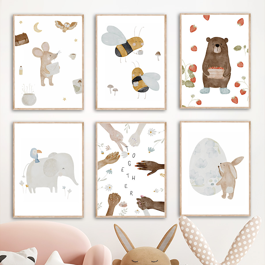 Animals Baby Nursery - Boho Animals Friend Elephant Rabbit Bear