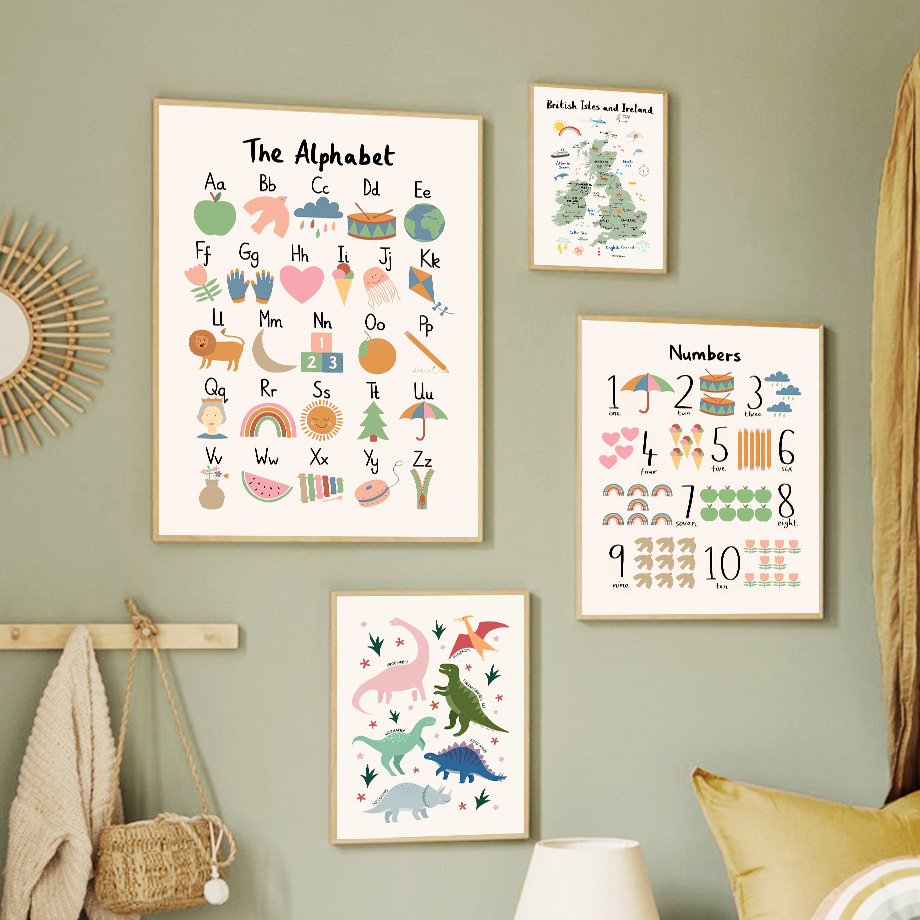 Animals Baby Nursery - Animal World Map Dinosaur Alphabet Number