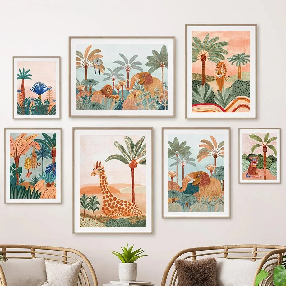 Animals Baby Nursery - Boho Jungle Animals Tiger Monkey Giraffe