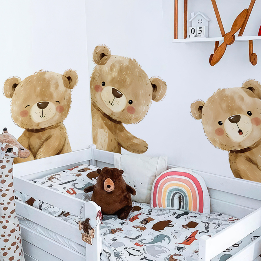 Baby Nursery Wallpaper Girl - Kawaii Cartoon Bear Wall Stickers for