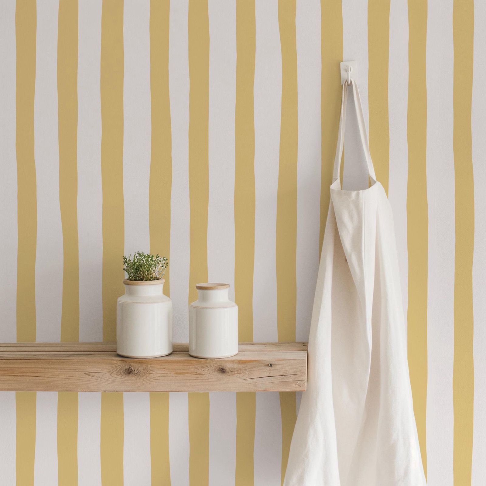 Baby Nursery Yellow Walls - Sunshine Yellow Wobbly Stripes Wallpaper Peel