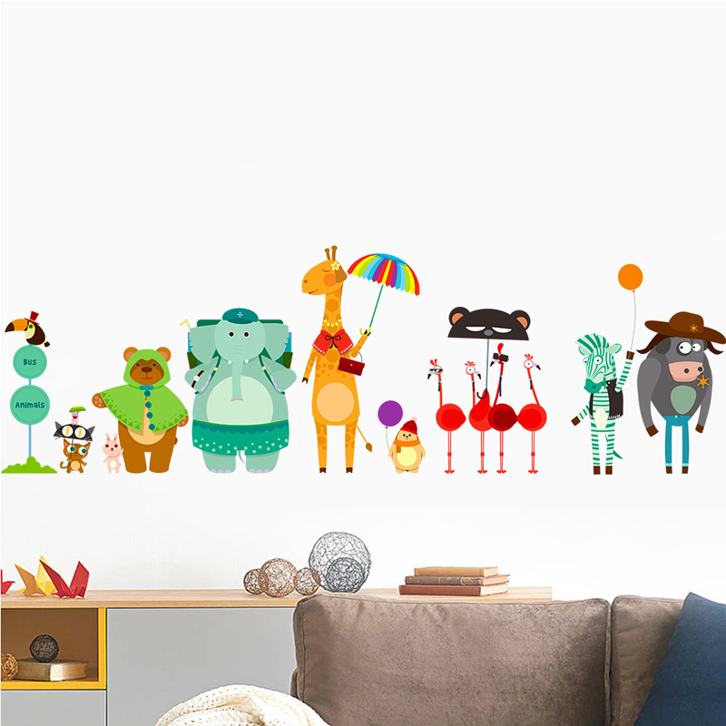 Baby Zoo Nursery - Cartoon Zoo Bus Station Wall Stickers