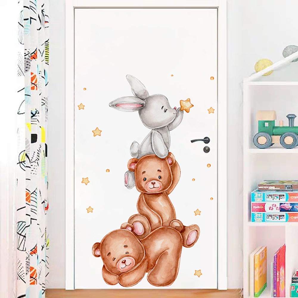 Baby Nursery Wallpaper Girl - Cute Bunny Bear Star Wall Stickers