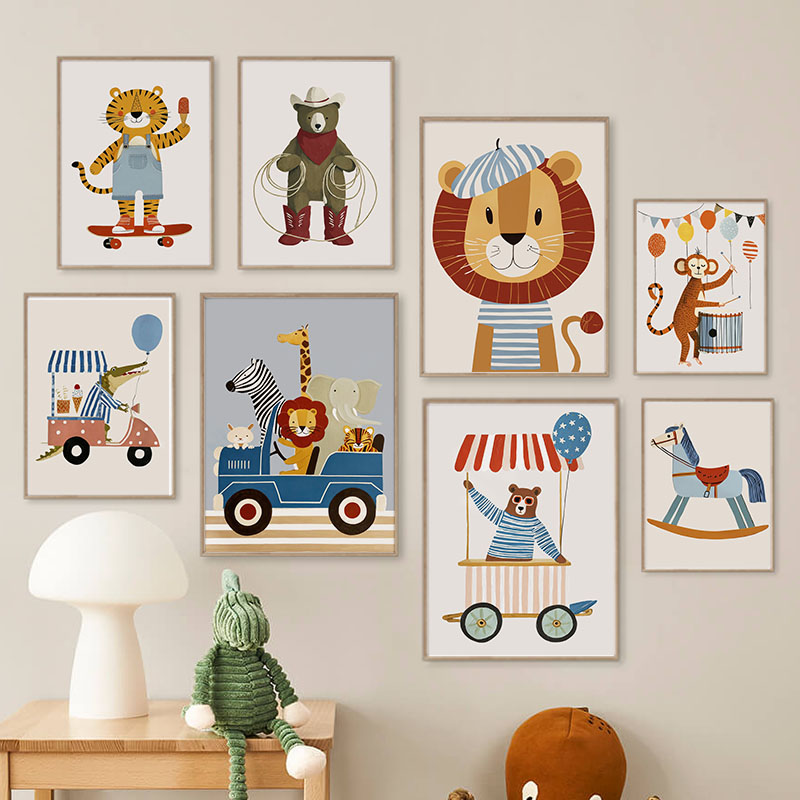 Animals Baby Nursery - Funny Cartoon Animal Car Balloon Nursery