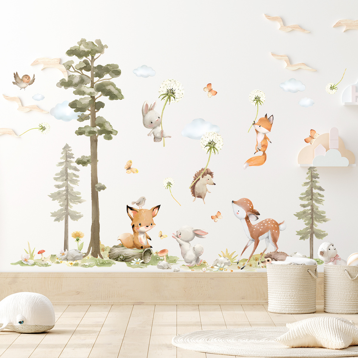 Baby Nursery Wallpaper Girl - Cute Forest Animals Wall Stickers for