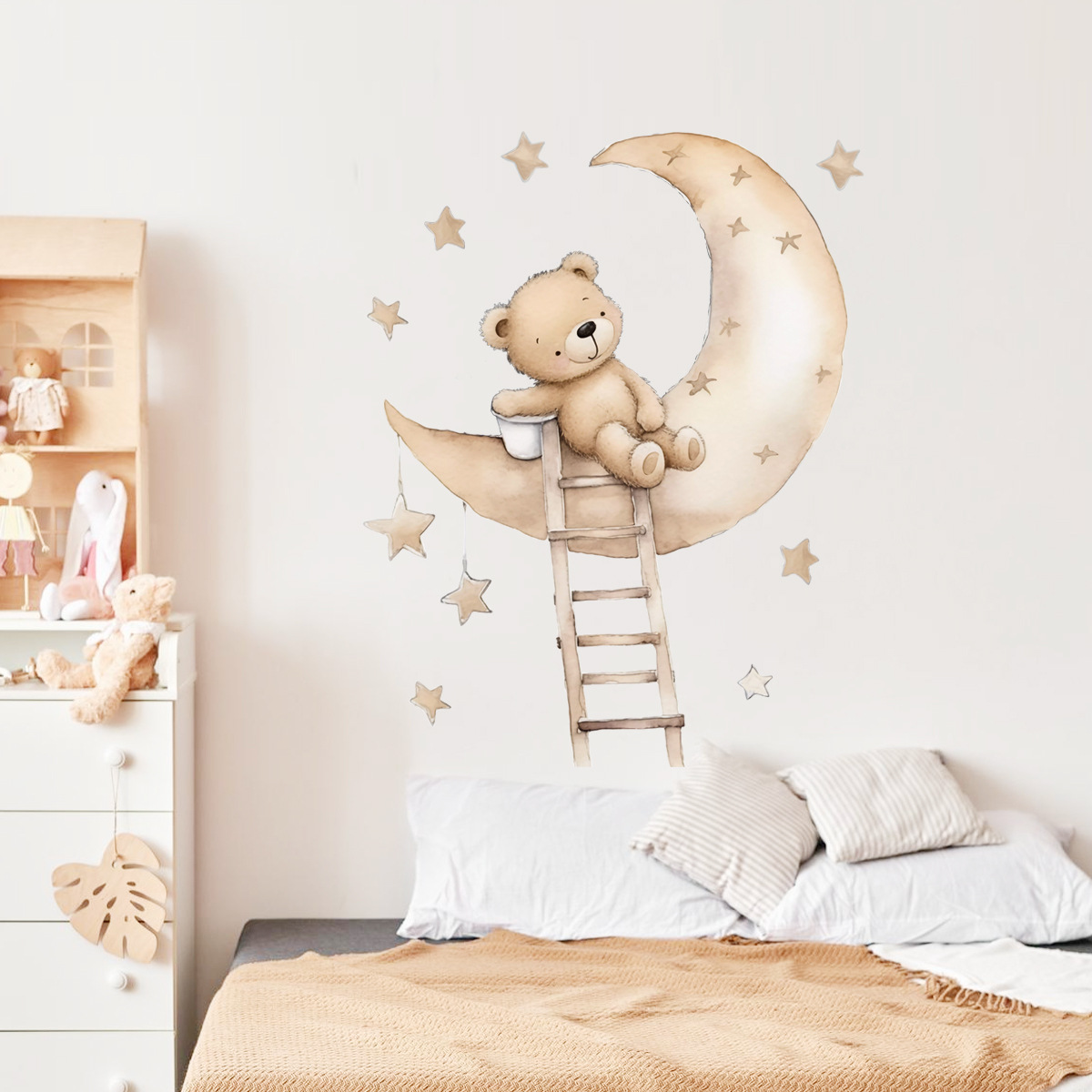 Baby Nursery Wallpaper Girl - Kawaii Bear Star Wall Stickers for