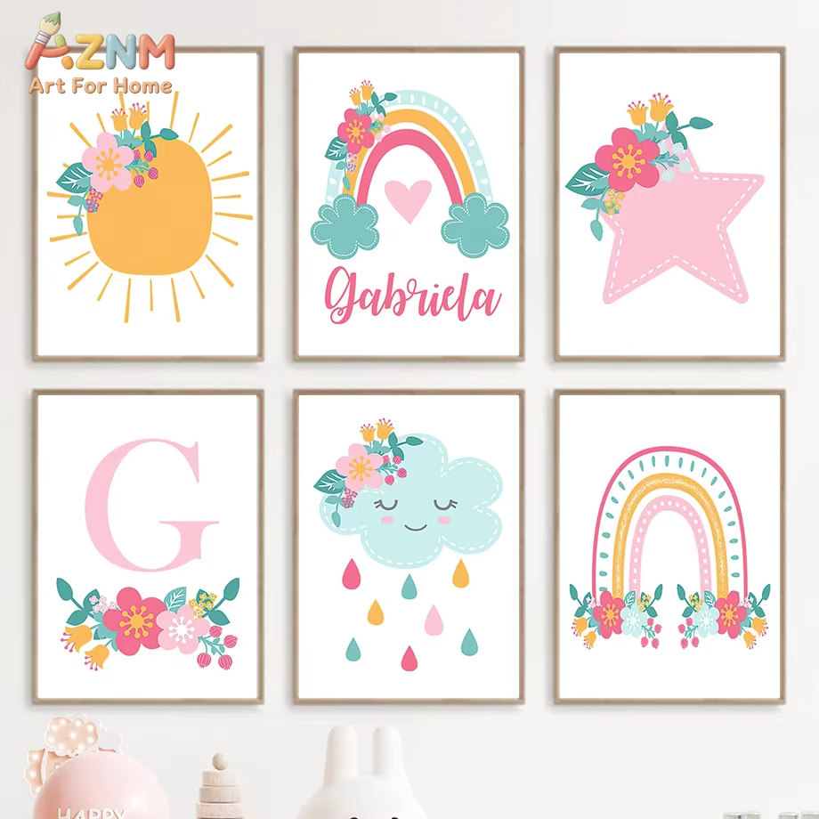Baby Nursery Mirror - Cute Sun Rainbow Clouds Stars Flowers