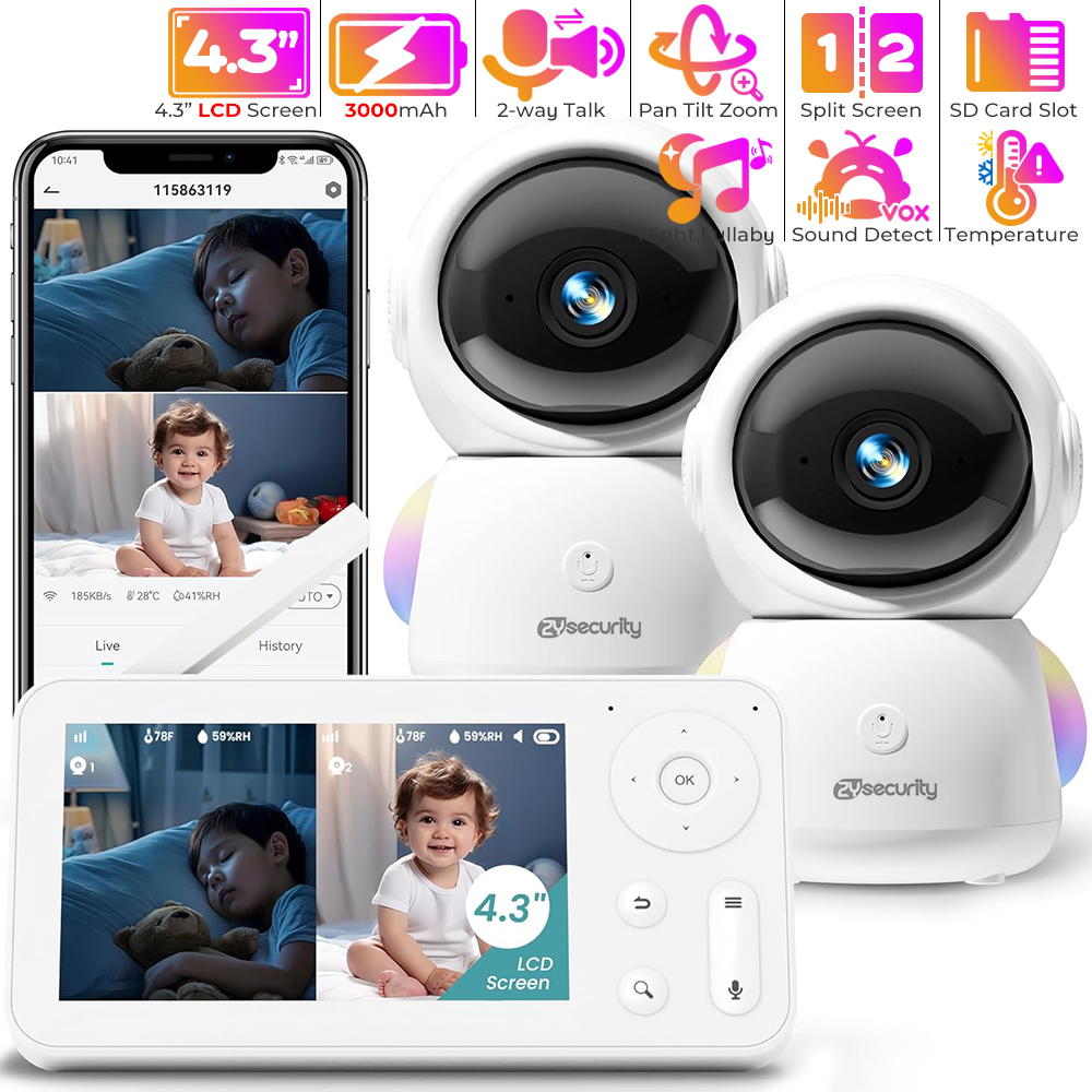 Baby Nursery Equipment - 2K Baby Monitor with 2 Cameras