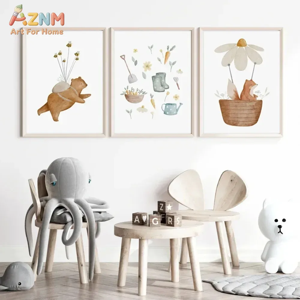 AZNM Watercolor Bear Fox Anima - Animals Baby Nursery review and price