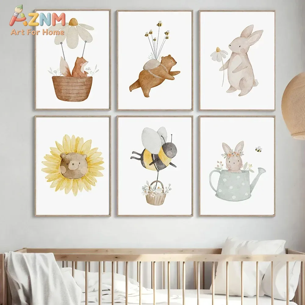 AZNM Watercolor Bear Fox Anima - Animals Baby Nursery review and price