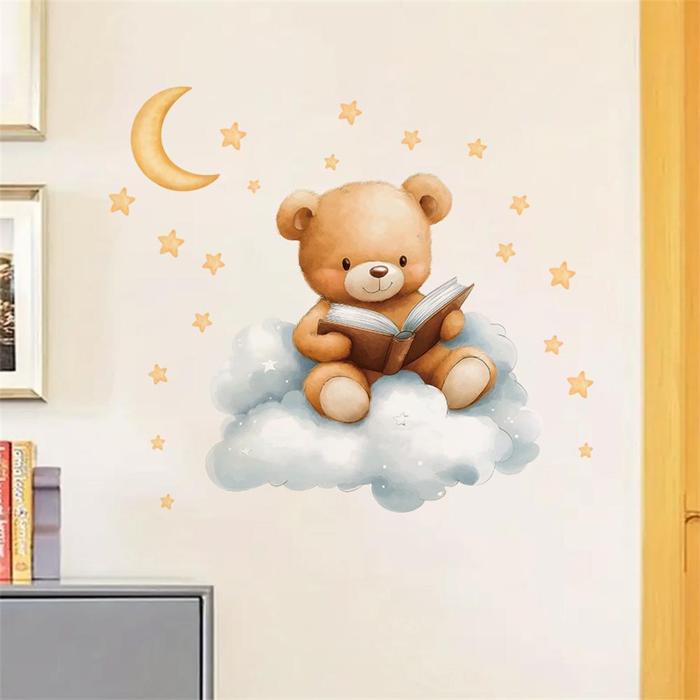 Cute Bear Moon Star Wall Stick - Baby Nursery Wallpaper Girl review and price
