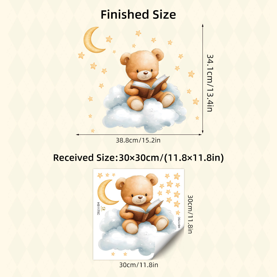 Cute Bear Moon Star Wall Stick - Baby Nursery Wallpaper Girl review and price