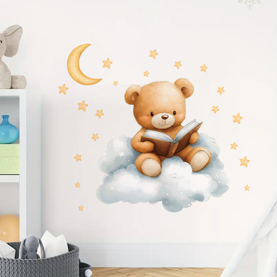 Cute Bear Moon Star Wall Stick - Baby Nursery Wallpaper Girl review and price