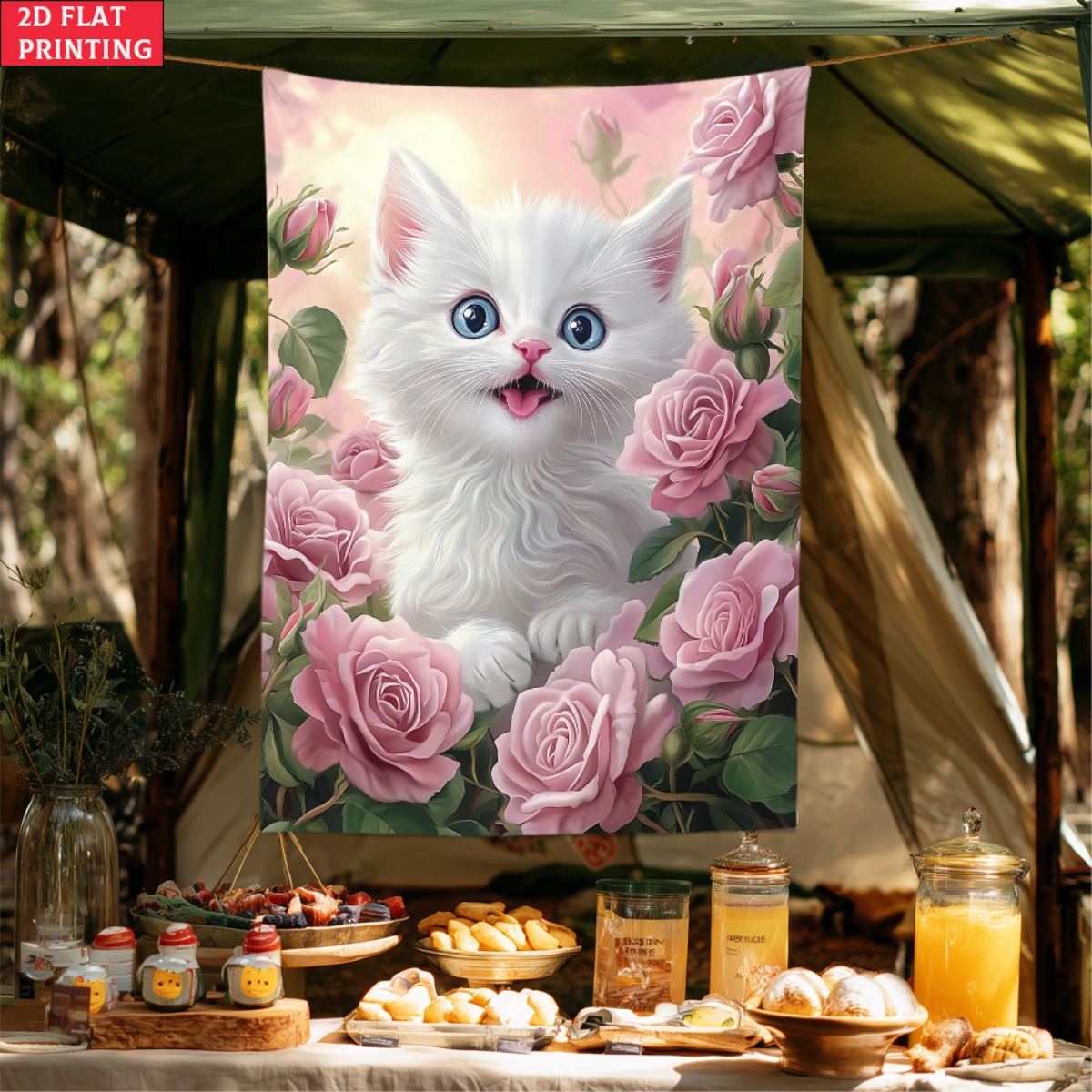Cute white kitten rose garden  - Baby Nursery Colors review and price