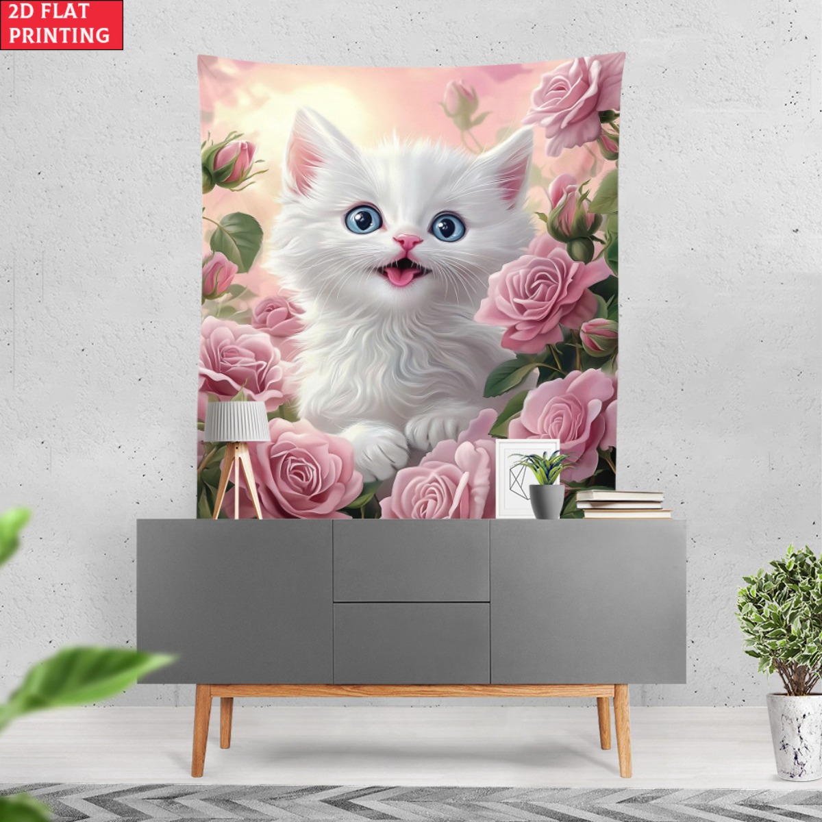 Cute white kitten rose garden  - Baby Nursery Colors review and price