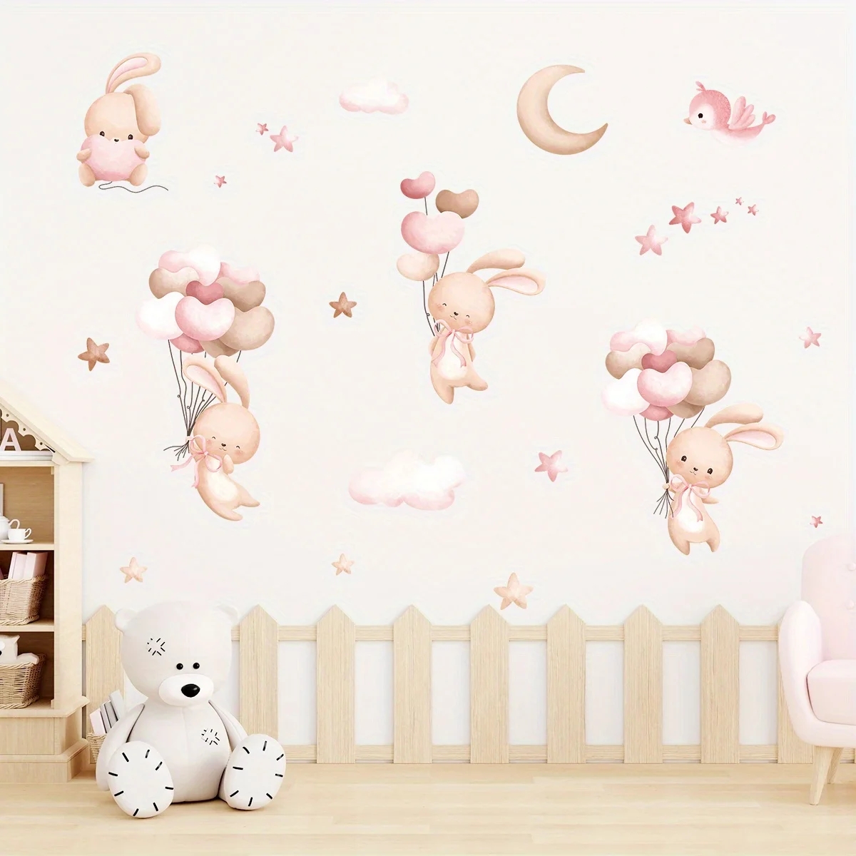Cute Rabbit Balloon Wall Stick - Baby Nursery Wallpaper Girl review and price