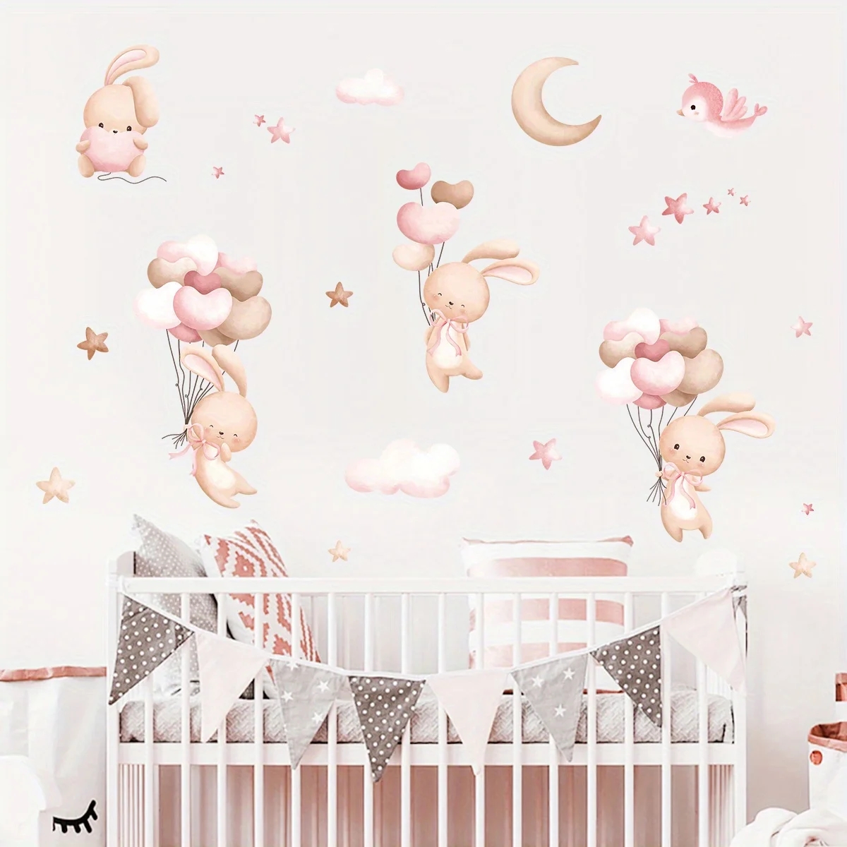 Cute Rabbit Balloon Wall Stick - Baby Nursery Wallpaper Girl review and price