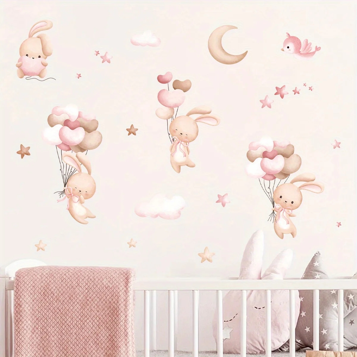 Cute Rabbit Balloon Wall Stick - Baby Nursery Wallpaper Girl review and price