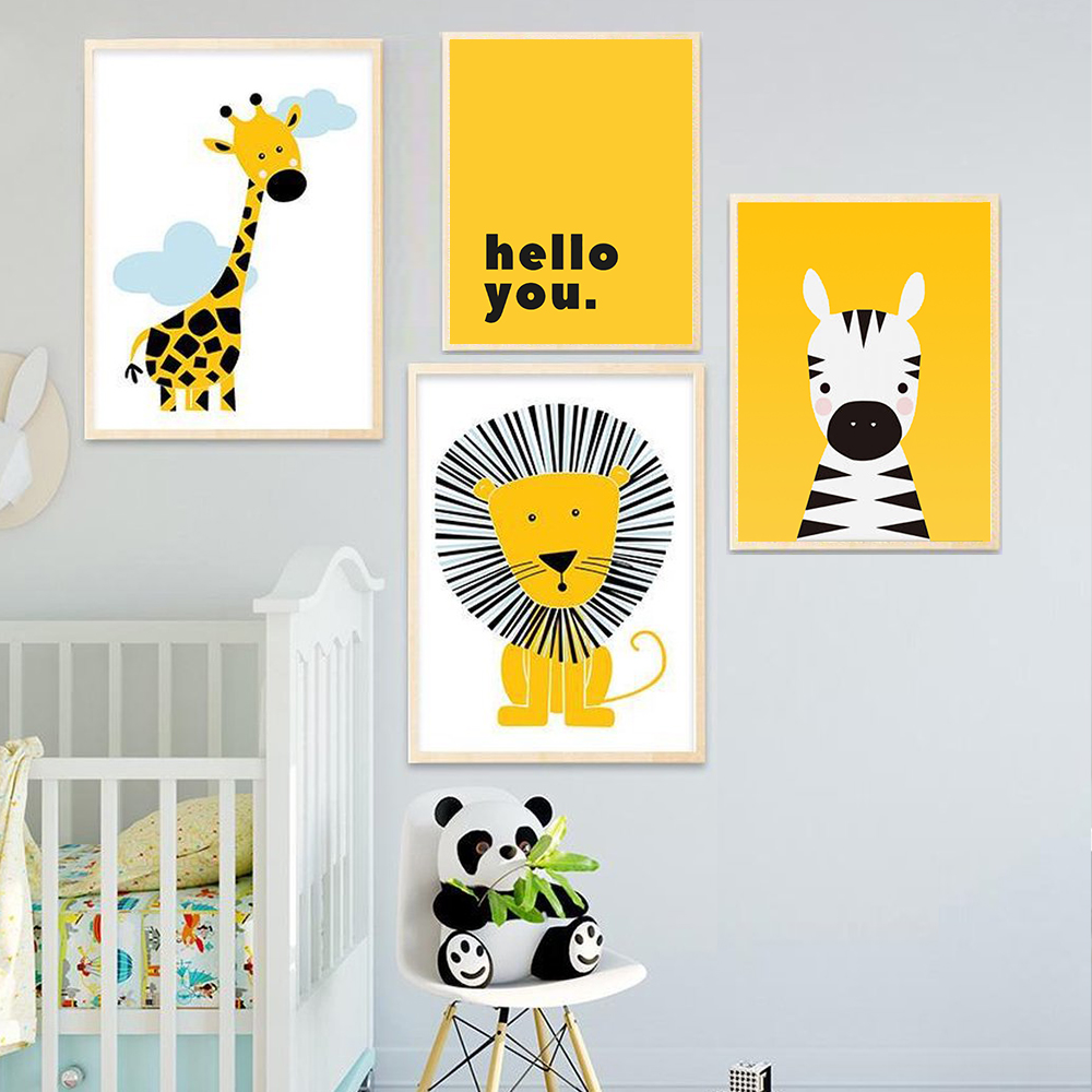 Cartoon Animal Posters Yellow  - Baby Nursery Yellow Walls review and price