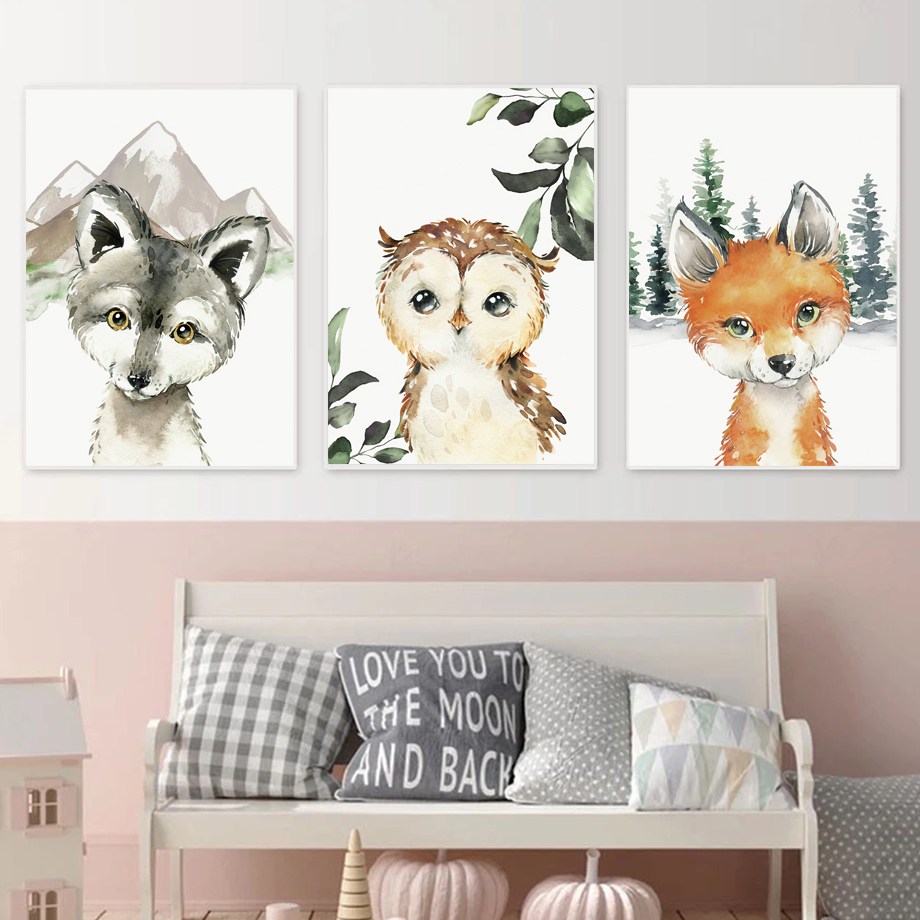 Fox Raccoon Owl Wolf Forest Nu - Animals Baby Nursery review and price