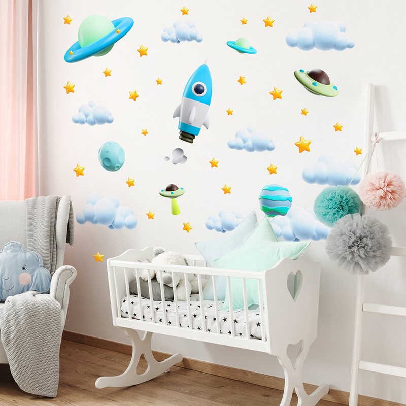Blue Galaxy Space Rocket UFO W - Baby Nursery Diy review and price