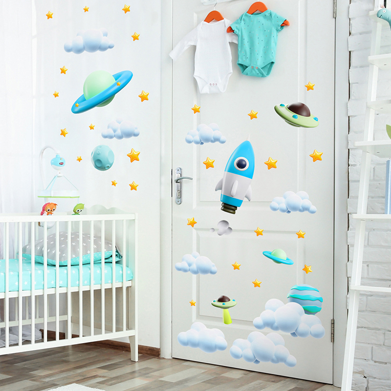 Blue Galaxy Space Rocket UFO W - Baby Nursery Diy review and price