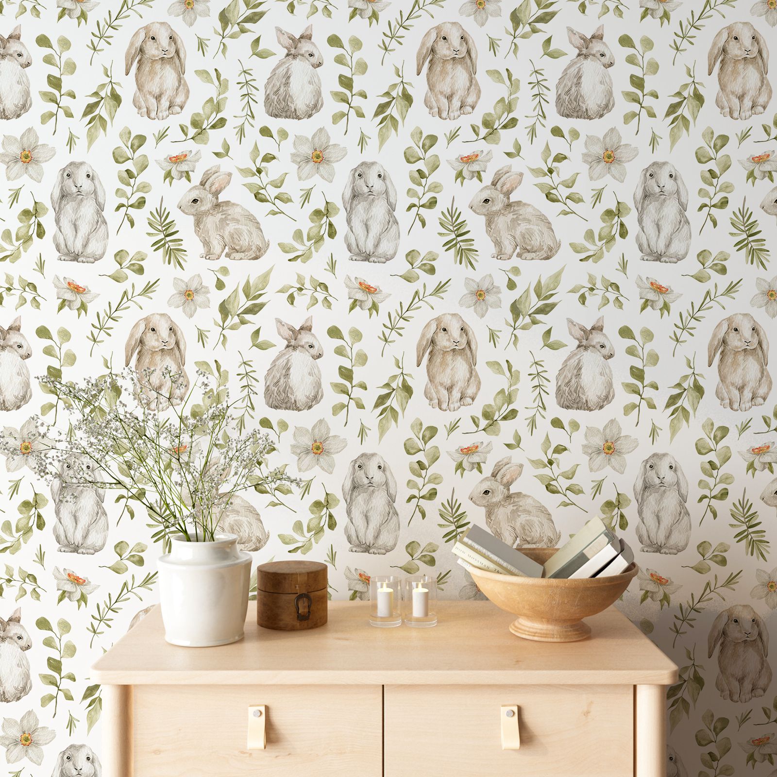 Bunny Wallpaper Kids Room Wall - Baby Nursery Wallpaper Girl review and price
