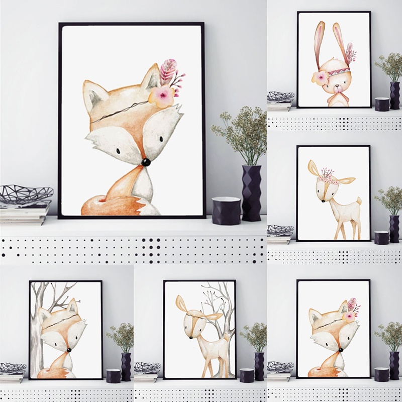 Cartoon Rabbit Poster Fox Deer - Baby Nursery Mirror review and price