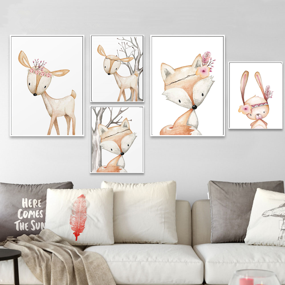 Cartoon Rabbit Poster Fox Deer - Baby Nursery Mirror review and price