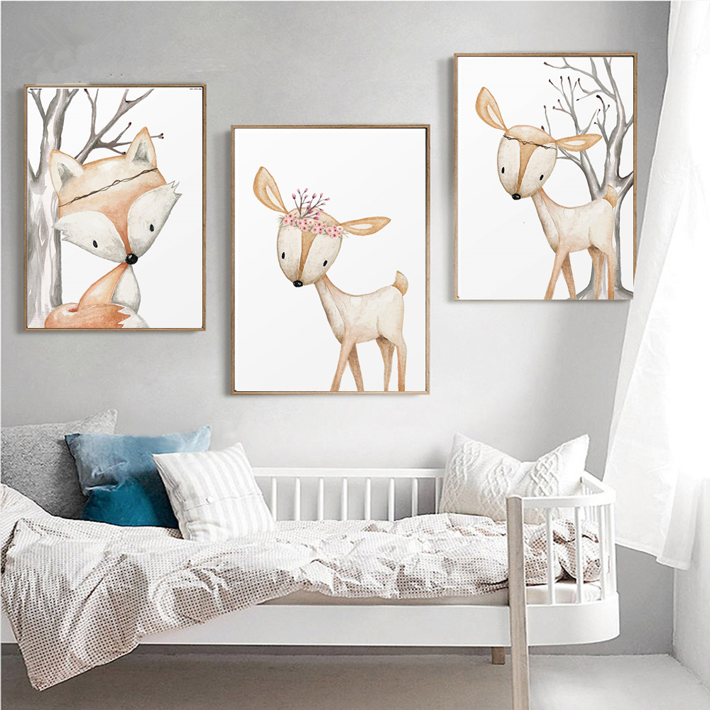 Cartoon Rabbit Poster Fox Deer - Baby Nursery Mirror review and price