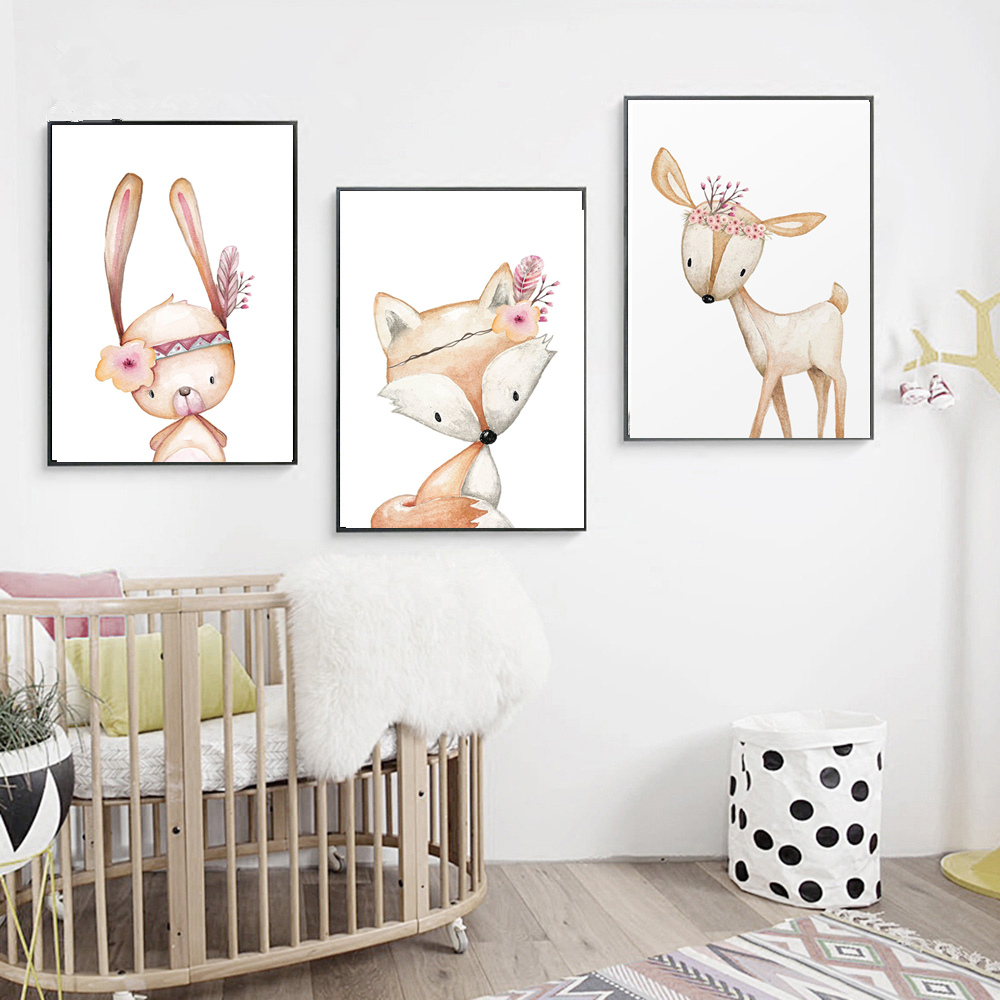 Cartoon Rabbit Poster Fox Deer - Baby Nursery Mirror review and price