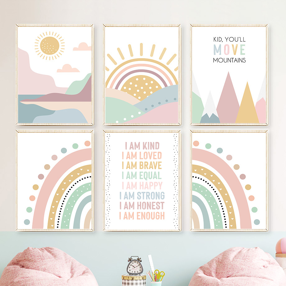 Pink Mountain Sun Rainbow Quot - Baby Nursery Quotes Wall Art review and price