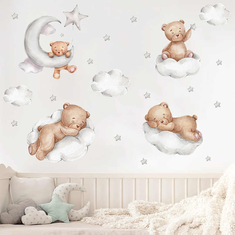 Kawaii Cartoon Bear Wall Stick - Baby Nursery Wallpaper Girl review and price