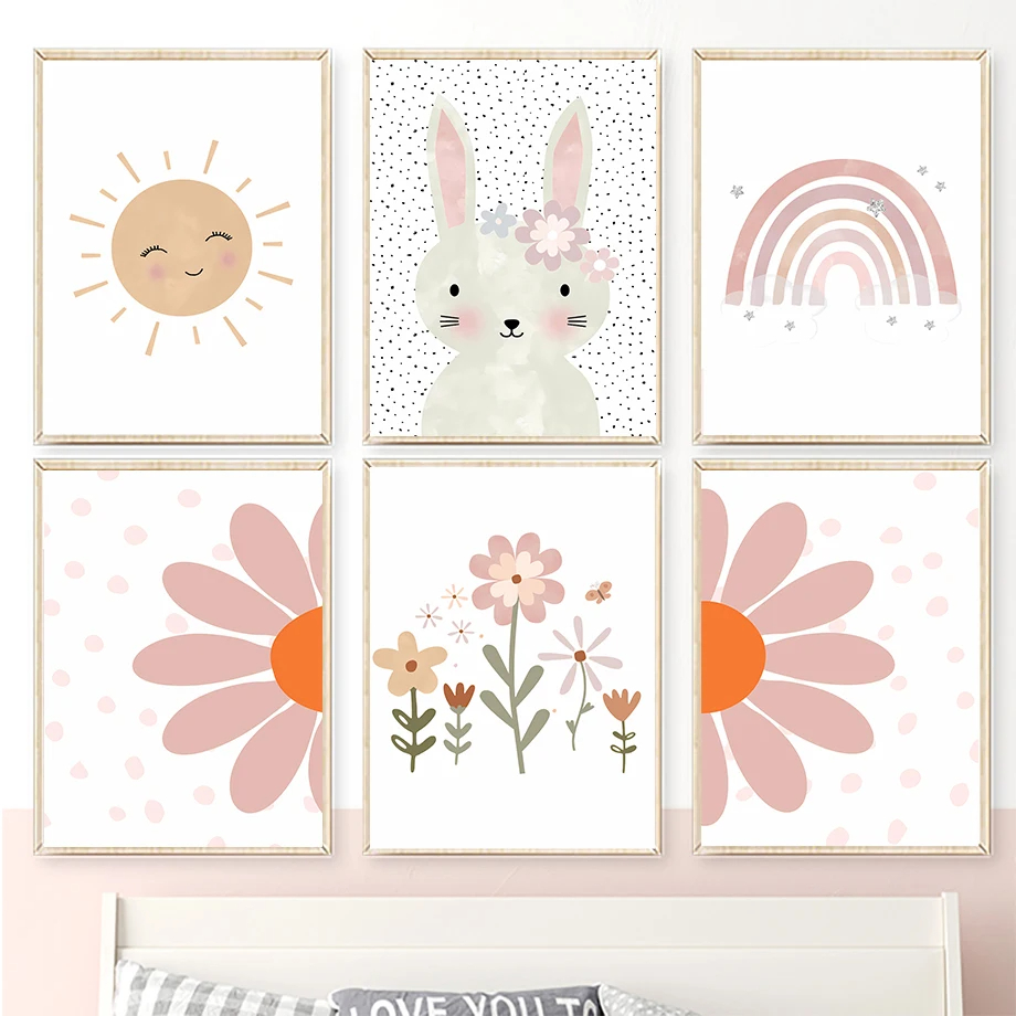 Boho Rabbit Flower Sun Rainbow - Baby Nursery Mirror review and price