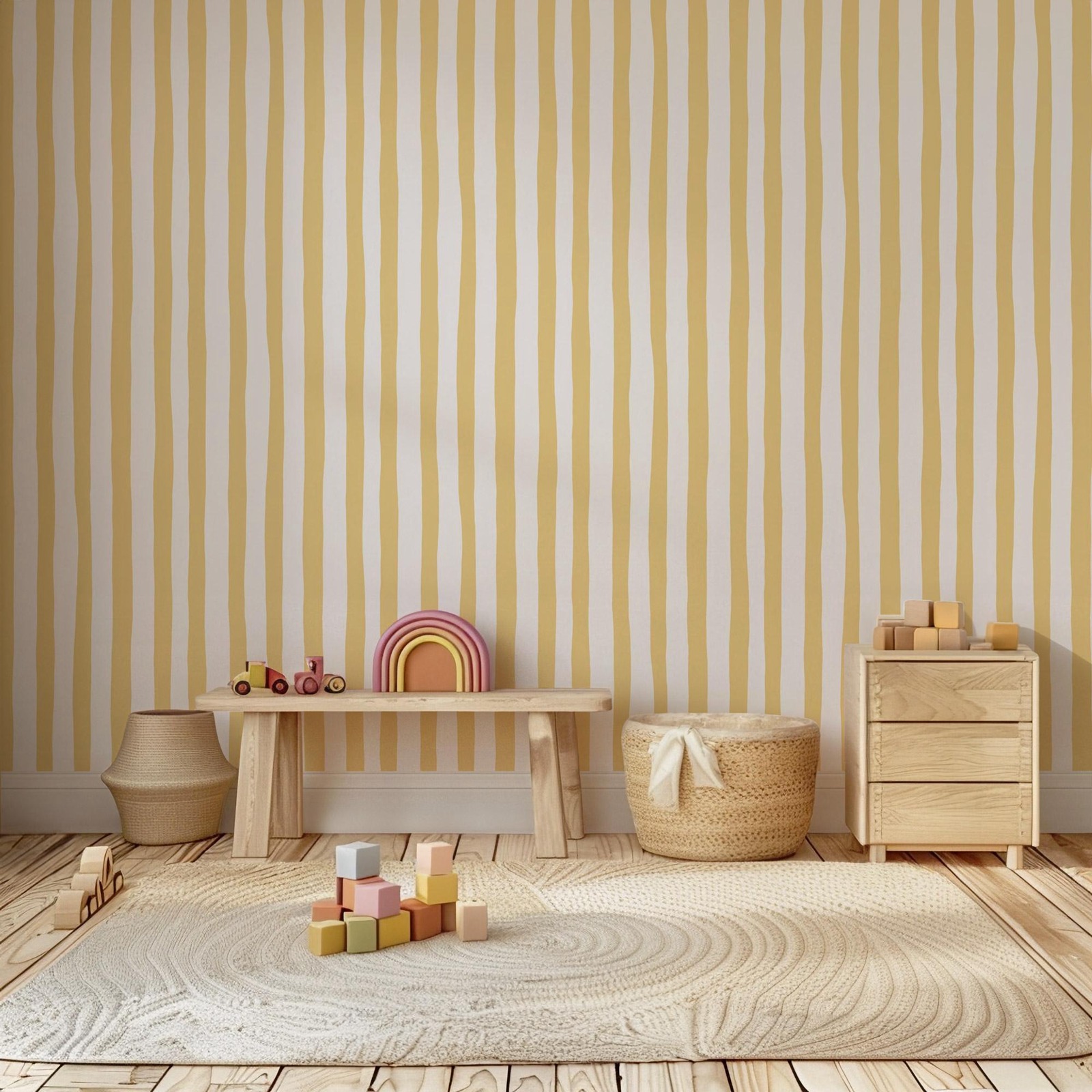 Sunshine Yellow Wobbly Stripes - Baby Nursery Yellow Walls review and price