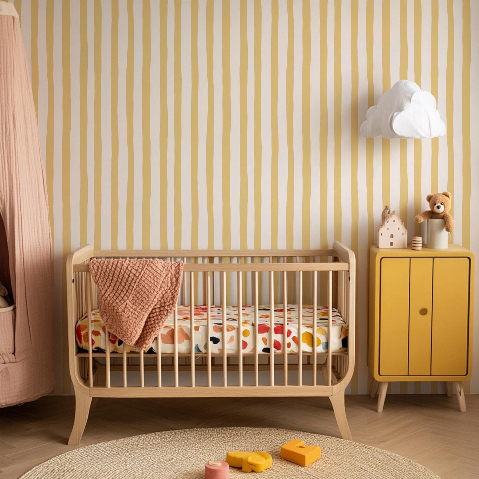 Sunshine Yellow Wobbly Stripes - Baby Nursery Yellow Walls review and price
