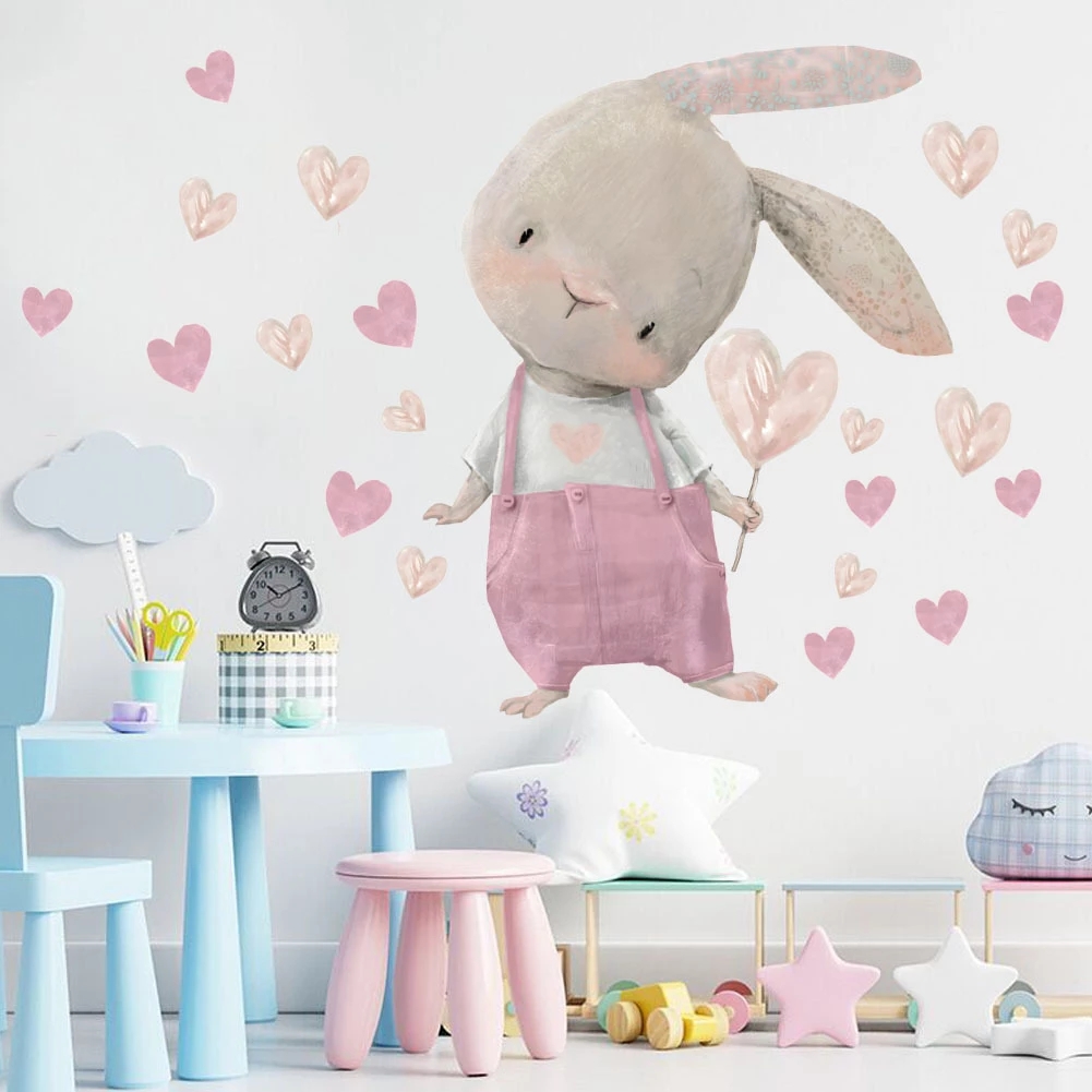 Cute Bunny Bear Star Wall Stic - Baby Nursery Wallpaper Girl review and price