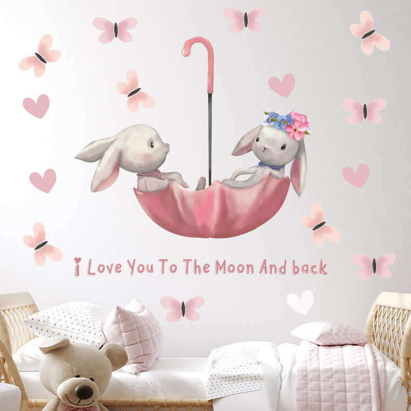 Cute Bunny Bear Star Wall Stic - Baby Nursery Wallpaper Girl review and price