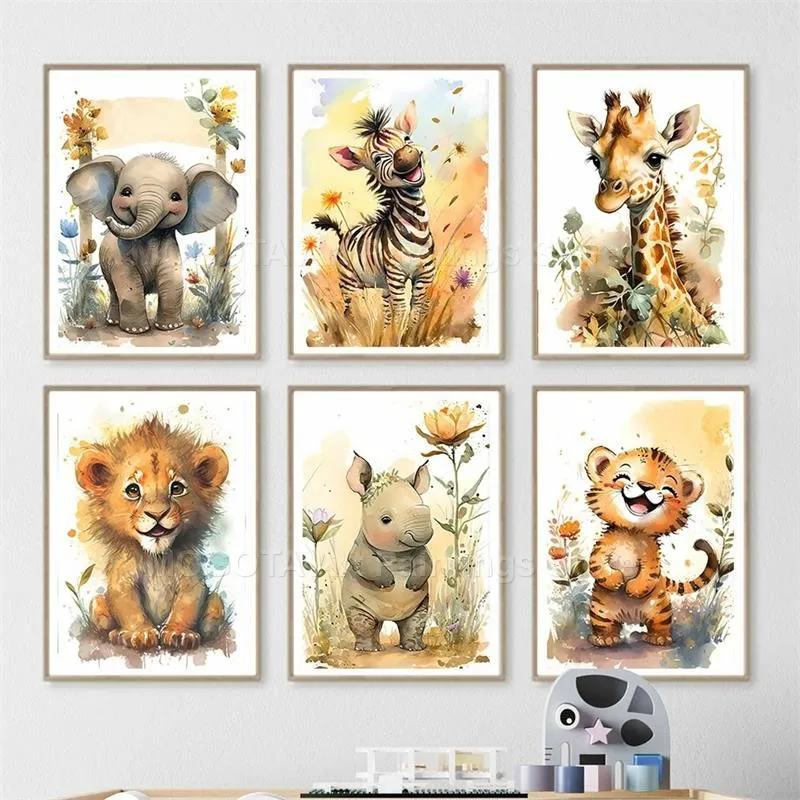 Watercolor Lion Giraffe Tiger  - Animals Baby Nursery review and price
