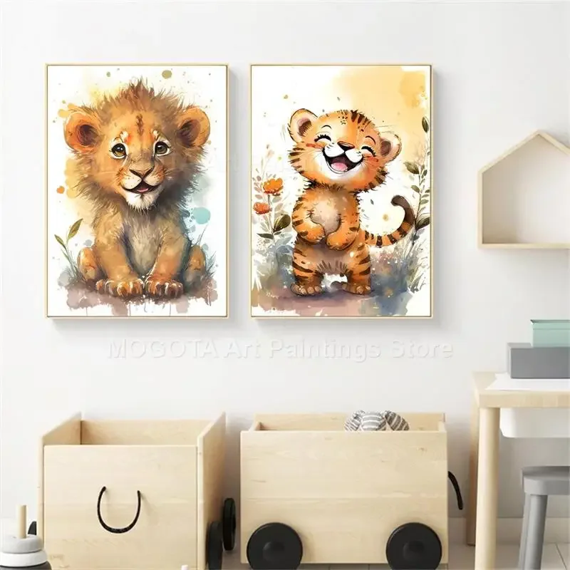 Watercolor Lion Giraffe Tiger  - Animals Baby Nursery review and price