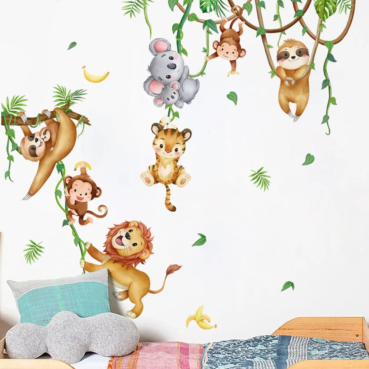 Forest Animal Lion Sloth Monke - Baby Nursery Wallpaper Girl review and price