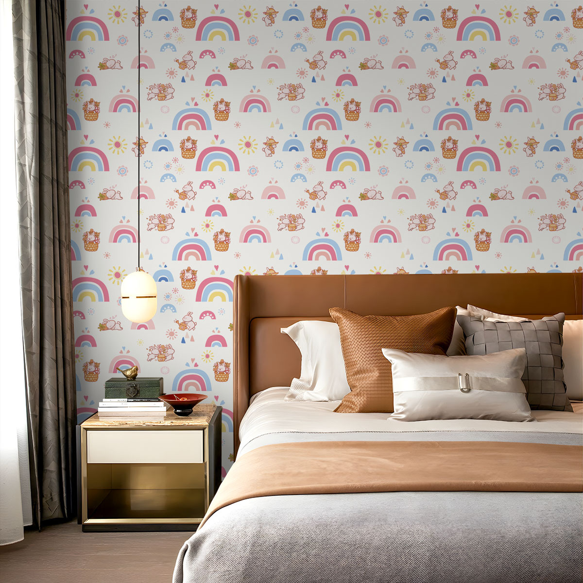 Boho Rainbow Kids Stick and Pe - Baby Nursery Wallpaper Girl review and price