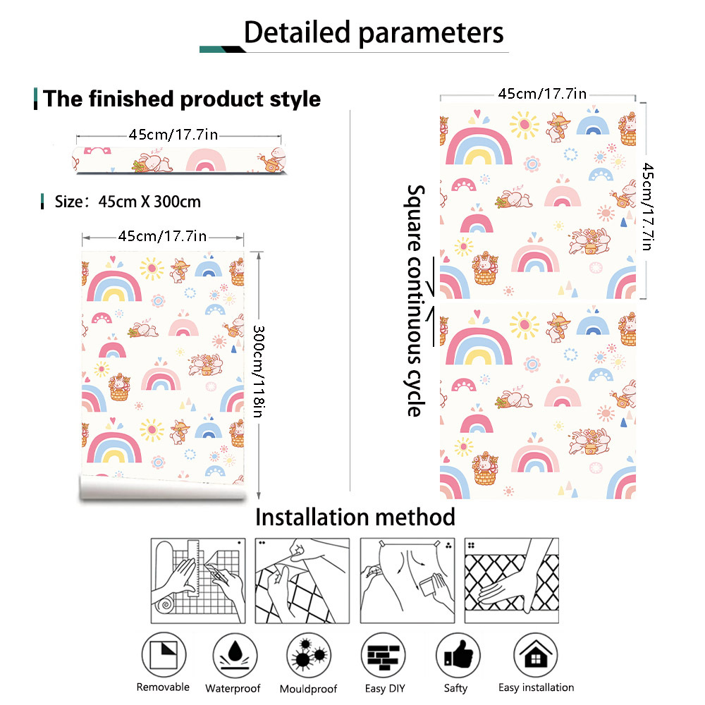 Boho Rainbow Kids Stick and Pe - Baby Nursery Wallpaper Girl review and price