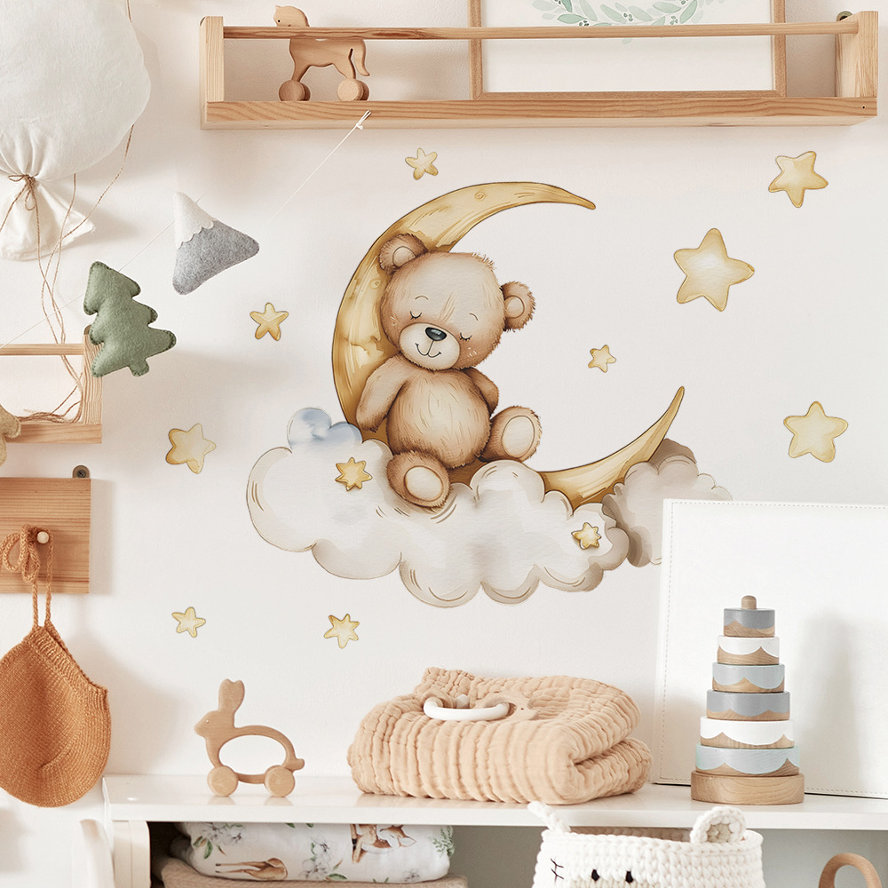 Kawaii Bear Star Wall Stickers - Baby Nursery Wallpaper Girl review and price